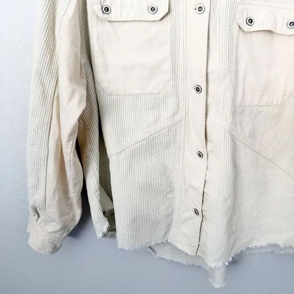 THREAD & SUPPLY | Ivory Ecru Corduroy Shacket Shirt Jacket Button Raw | Small - Picture 5 of 10
